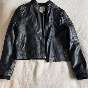 Maralyn & Me Black Leather Jacket with Quilted Detail